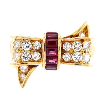 Tiffany & Co. Ribbon Bow Ring 18K Yellow Gold with Diamonds and Rubies