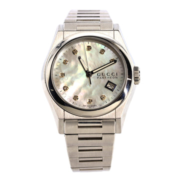 Gucci Pantheon Quartz Watch Stainless Steel with Diamond Markers and Mother of Pearl 36