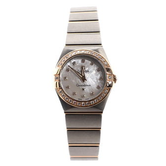 Omega Constellation Quartz Watch Stainless Steel and Rose Gold with Diamond Bezel and Markers and Mother of Pearl 24