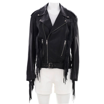 Gucci Women's Fringe Biker Jacket Bicolor Leather