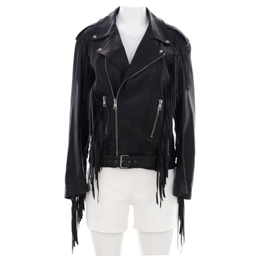 Gucci Women's Fringe Biker Jacket Bicolor Leather