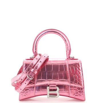 Balenciaga Hourglass Top Handle Bag Crocodile Embossed Leather XS