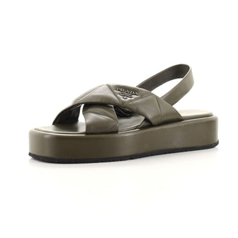 Prada Women's Logo Sandals Quilted Leather