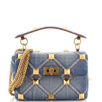 Valentino Garavani Roman Stud Flap Bag Quilted Denim Medium