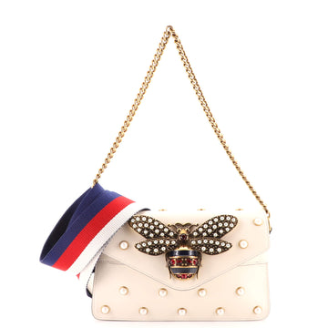 Gucci Broadway Pearly Bee Shoulder Bag Embellished Leather Mini
