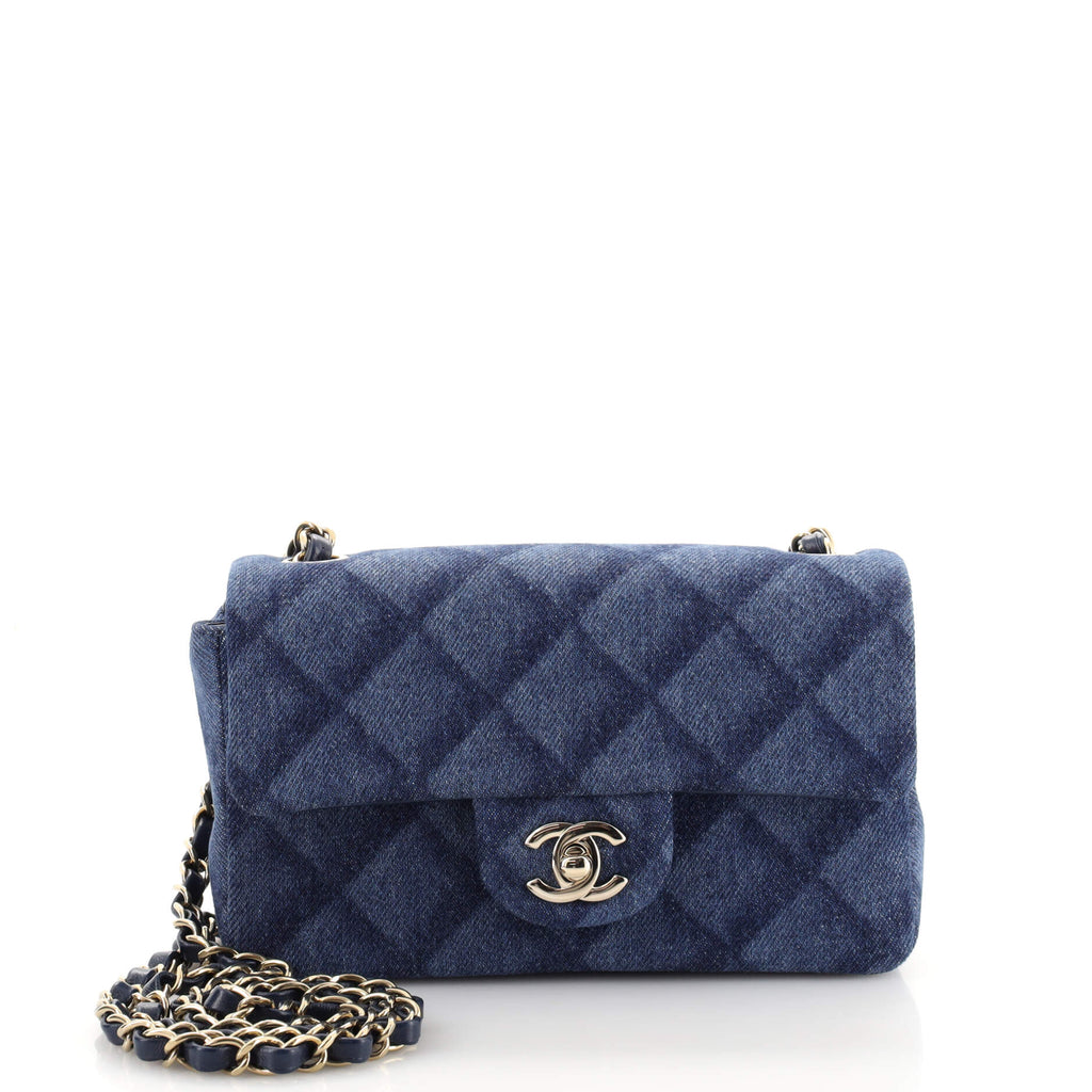 Chanel Classic Single Flap Bag 3D Quilt Printed Denim Mini Blue 1885661