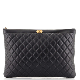 Chanel Boy O Case Clutch Quilted Lambskin Large