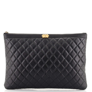 Chanel Boy O Case Clutch Quilted Lambskin Large