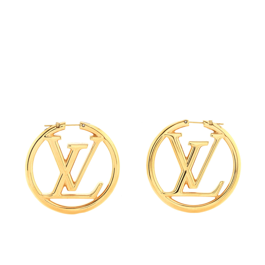 Louis Vuitton Gold Metal LV Louise Hoop Earrings Available For
