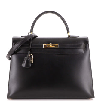 Hermes Kelly Handbag Black Box Calf with Gold Hardware 35