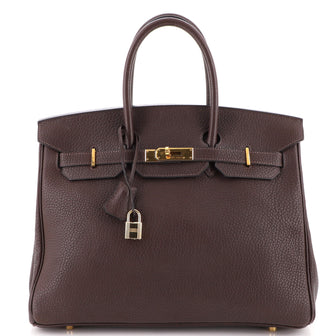 Hermes Birkin Handbag Brown Fjord with Gold Hardware 35