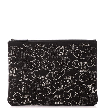 Chanel O Case Clutch CC Studded Canvas Medium