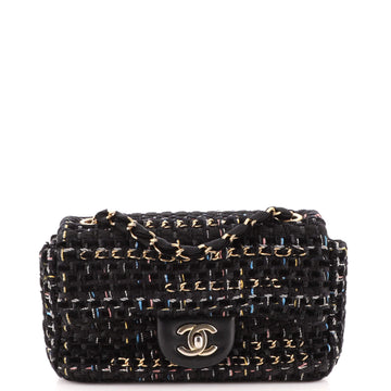 Chanel Classic Single Flap Bag Quilted Tweed with Woven Chain Mini