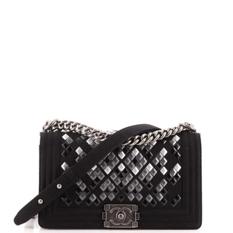 Chanel Mosaic Boy Flap Bag Embellished Wool Old Medium