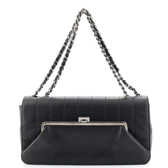 Chanel Chocolate Bar Kiss Lock Frame Chain Flap Bag Quilted Leather Medium