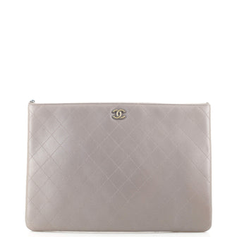 Chanel Stitched O Case Clutch Quilted Leather Large