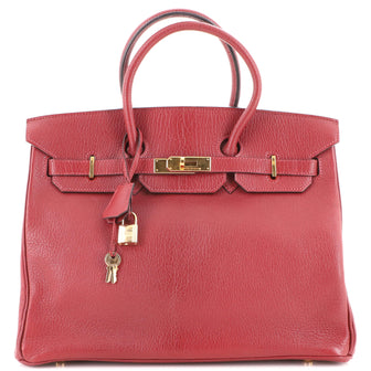 Hermes Birkin Handbag Red Chevre de Coromandel with Gold Hardware 35