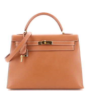 Hermes Kelly Handbag Brown Courchevel with Gold Hardware 32