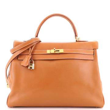 Hermes Kelly Handbag Brown Gulliver with Gold Hardware 35