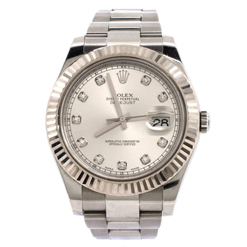 Rolex Oyster Perpetual Datejust Automatic Watch Stainless Steel and White Gold with Diamond Markers 41