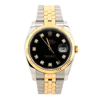 Rolex Oyster Perpetual Datejust Automatic Watch Stainless Steel and Yellow Gold with Diamond Markers 36