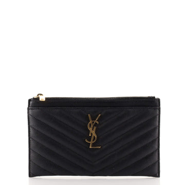 Saint Laurent Classic Monogram Zip Bill Pouch Matelasse Chevron Leather Medium
