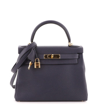Hermes Kelly Handbag Blue Togo with Gold Hardware 28