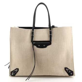 Balenciaga Papier A4 Zip Around Classic Studs Bag Linen Large