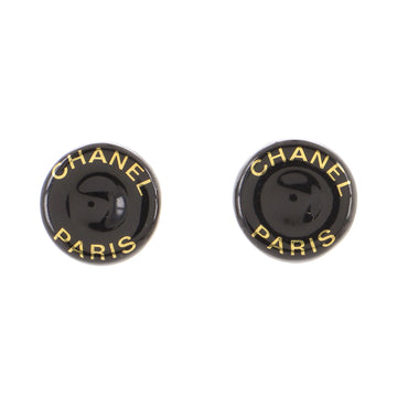 Chanel Vintage Logo Round Clip-On Earrings Enamel and Metal