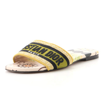 Christian Dior Women's Dway Flat Sandals Embroidered Canvas