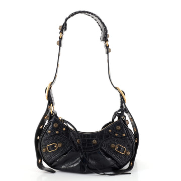 Balenciaga Le Cagole Giant Studs Shoulder Bag Crocodile Embossed Leather XS