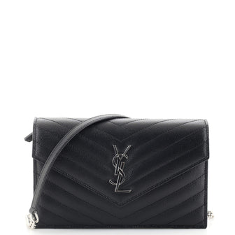 Saint Laurent Classic Monogram Wallet on Chain Matelasse Chevron Leather Small