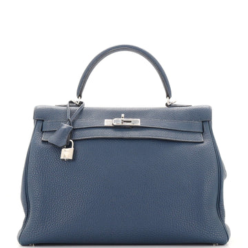 Hermes Kelly Handbag Blue Togo with Palladium Hardware 35