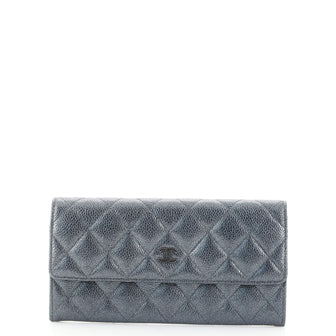 Chanel CC Gusset Flap Wallet Quilted Caviar Long