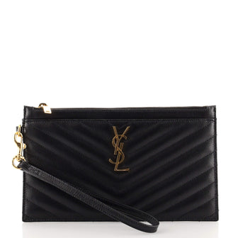 Saint Laurent Classic Monogram Zip Bill Pouch Matelasse Chevron Leather Large