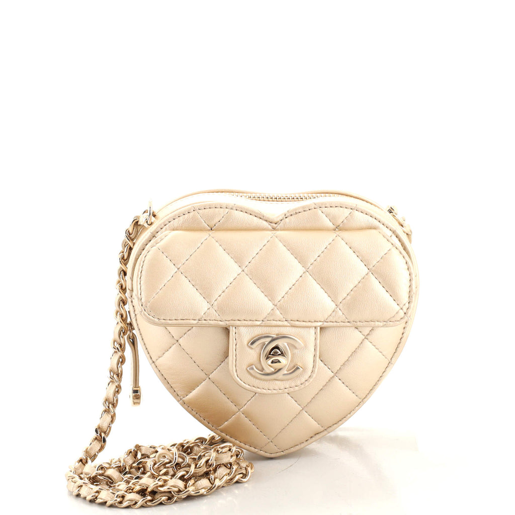 Chanel CC in Love Heart Clutch with Chain Quilted Lambskin Gold