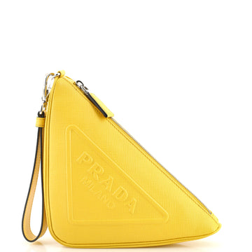 Prada Triangle Logo Wristlet Pouch Embossed Saffiano Leather