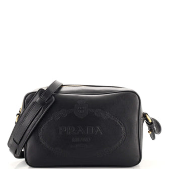Prada Logo Camera Bag Embossed Leather Small
