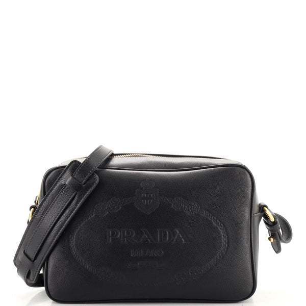 Prada Camera Bag Embossed Leather Black