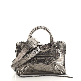 Balenciaga City Classic Metallic Edge Bag Snake Embossed Leather Mini