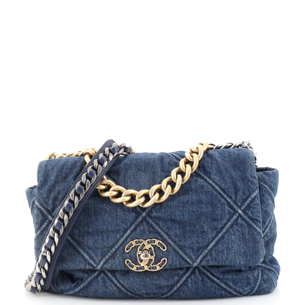 CHANEL Denim Quilted Large Chanel 19 Flap Blue 557813