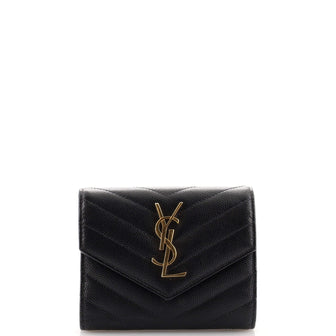 Saint Laurent Classic Monogram Trifold Wallet Matelasse Chevron Leather