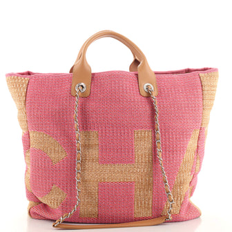 Chanel Deauville Logo Shopping Tote Printed Raffia Large