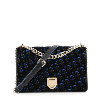 Christian Dior Diorama Flap Bag Oblique Embroidered Fabric Medium Black