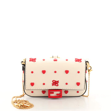 Fendi Valentine's Day Chain Baguette Charm Bag Embellished Leather Nano