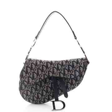 Christian Dior Vintage Saddle Bag Diorissimo Canvas Medium