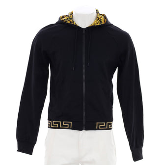 Versace Men's Greca-Trimmed Zip Hoodie Polyamide and Printed Silk