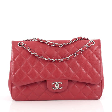  Chanel Classic Double Flap Bag Quilted Caviar Jumbo Red 1889705