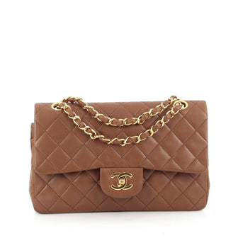 Chanel Vintage Classic Double Flap Bag Quilted Lambskin Medium Brown