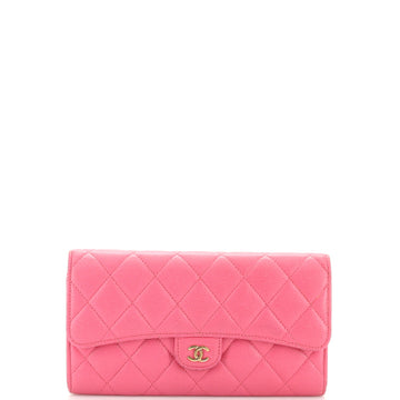 Chanel CC Gusset Classic Flap Wallet Quilted Caviar Long
